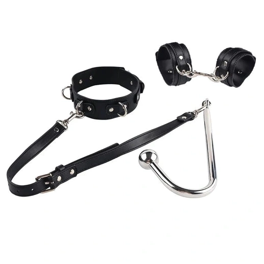 Elegant with Anal Beaded Collar Hook and 5334 Cuffs 0821